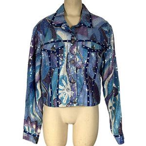 Sandy Starkman blue multicolor sequeined button-front jacket size Large